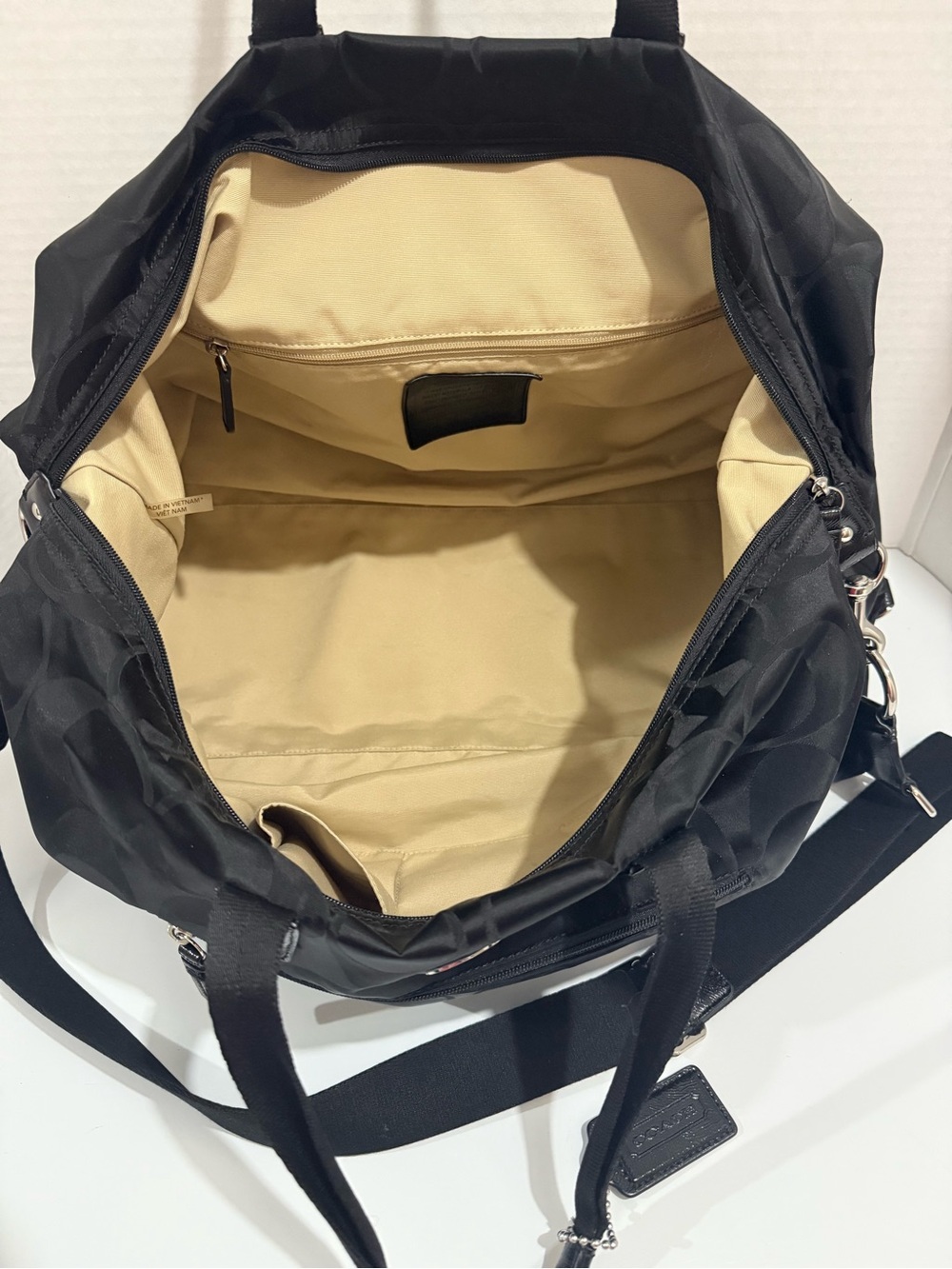 Coach Black Signature Nylon Getaway Duffle Bag Leather Trim F77469 - Picture 9 of 16